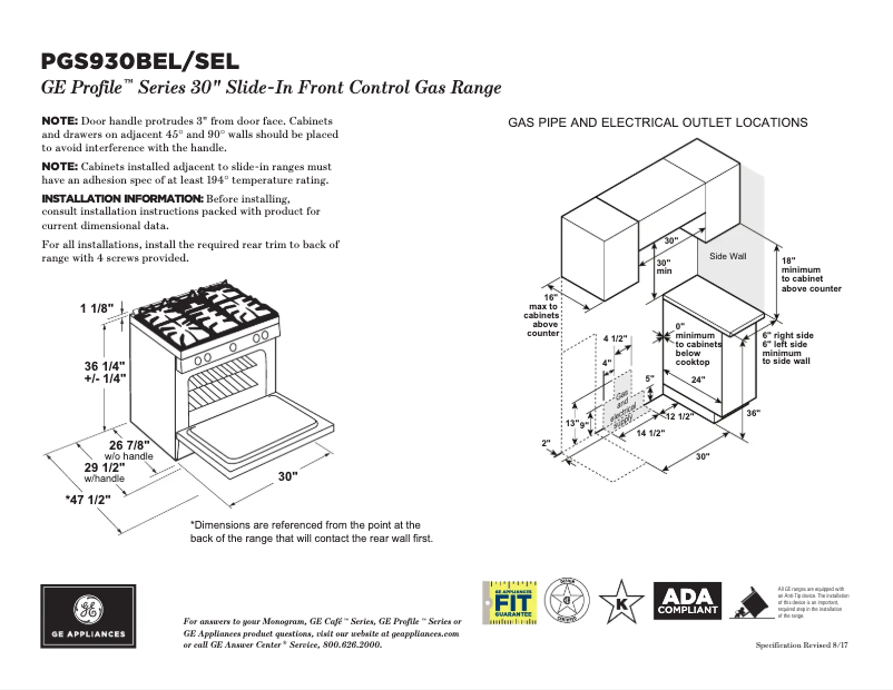 Page 1 de la notice Fiche technique GE Profile PGS930FELDS