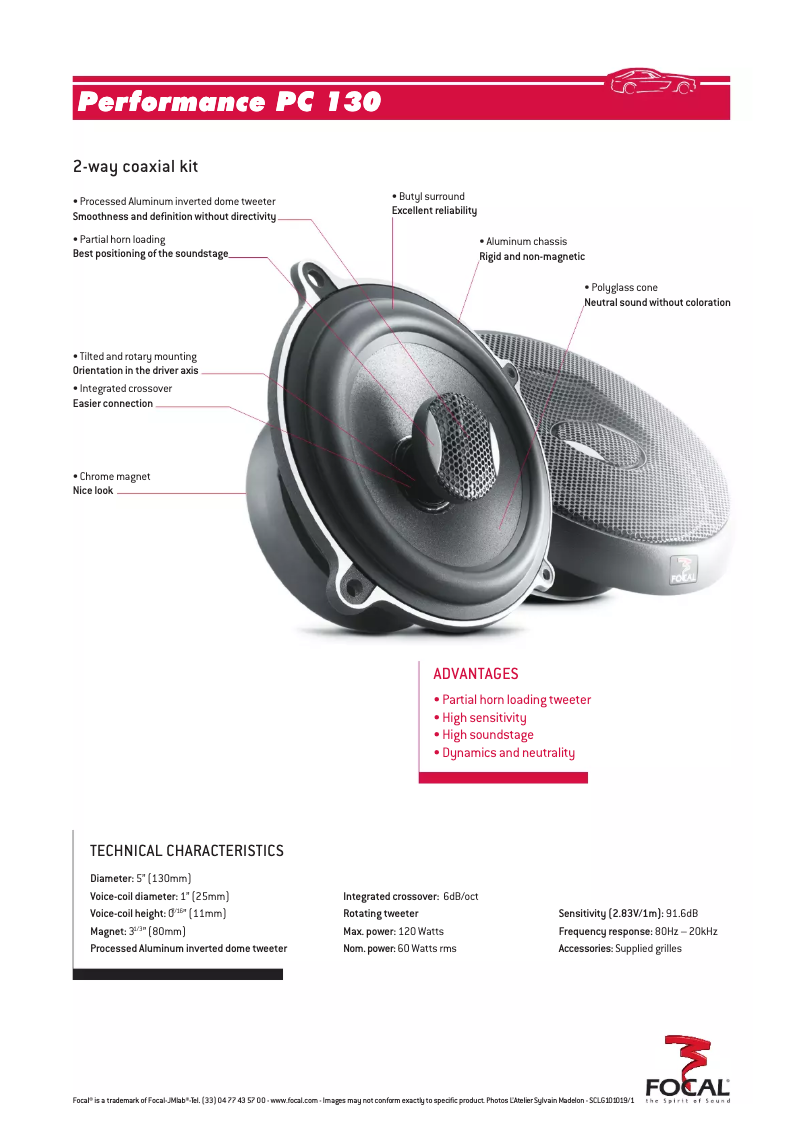 Page 1 de la notice Fiche technique Focal Performance PC 130