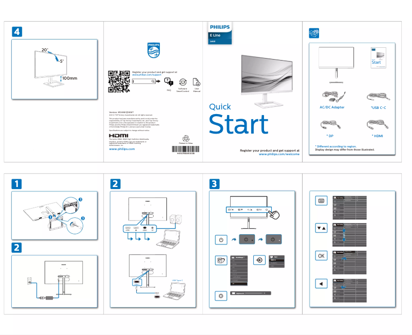 Page n°1 - Guide de démarrage rapide Philips 246E1EW