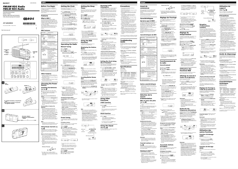 Page 1 de la notice Manuel utilisateur Sony ICF-M33RDS