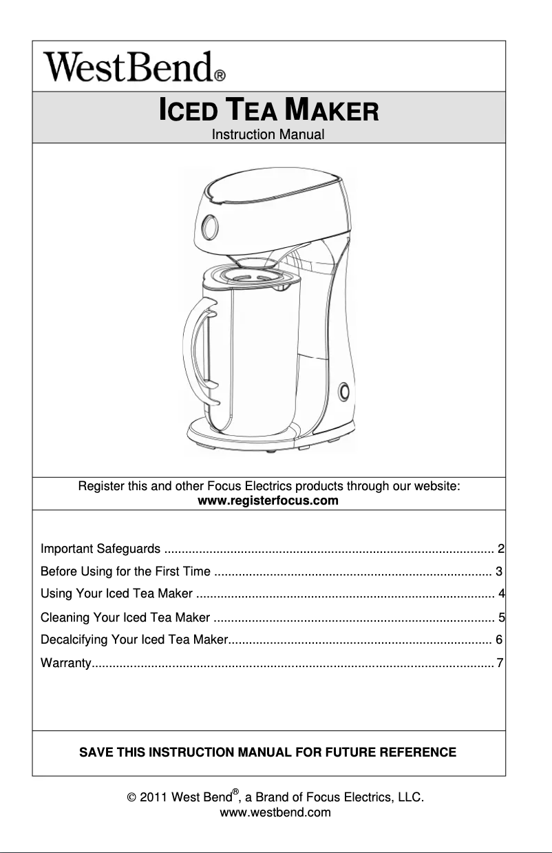 Page 1 de la notice Manuel utilisateur WestBend 68305T