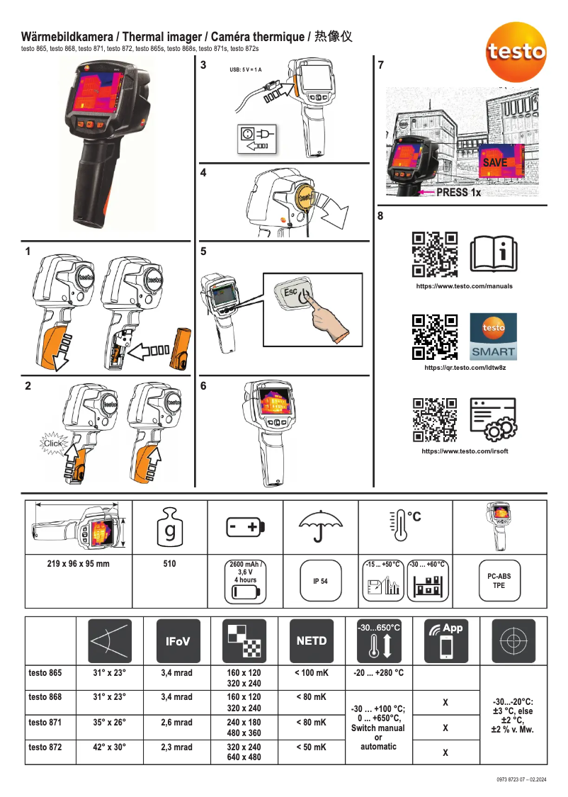 Page 1 de la notice Guide de démarrage rapide Testo 872s