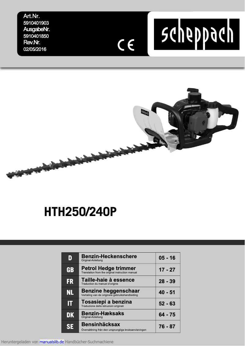 Page 1 de la notice Manuel utilisateur Scheppach HTH250