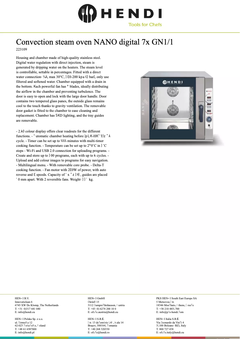 Page 1 de la notice Fiche technique Hendi 223109