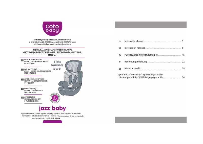 Page 1 de la notice Manuel utilisateur Coto Baby Jazz