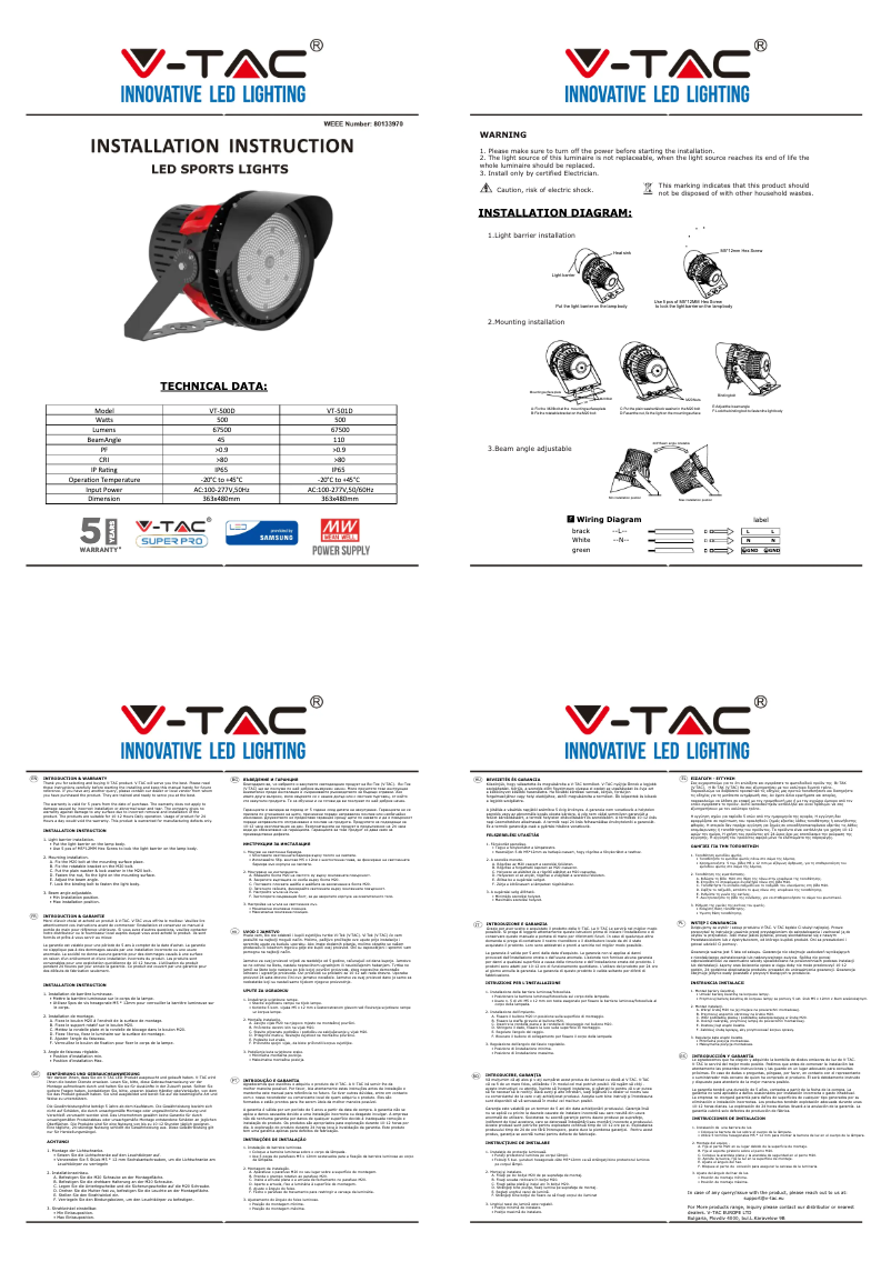 Page 1 de la notice Manuel utilisateur V-TAC VT-501D