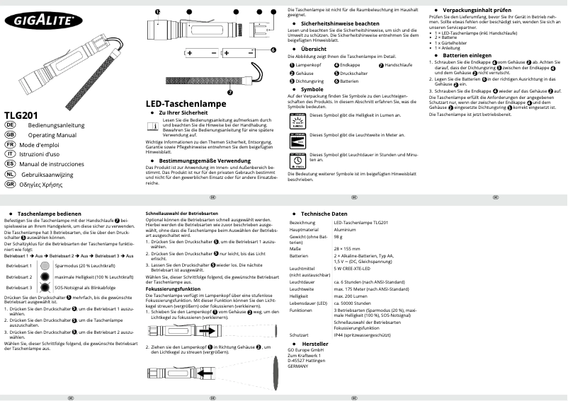 Page 1 of the manual User Manual Gigalite TLG201