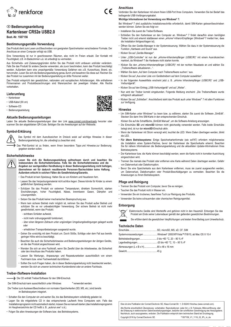 Page 1 de la notice Manuel utilisateur Renkforce CR52e
