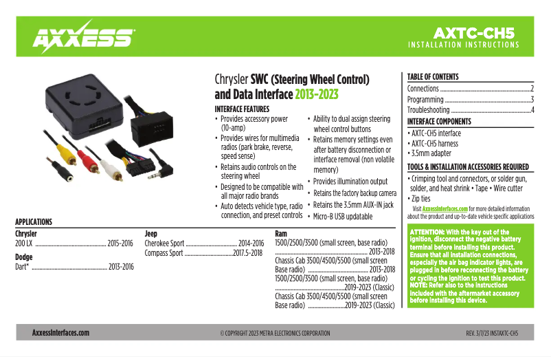 Page 1 de la notice Manuel utilisateur AXESS AXTC-CH5