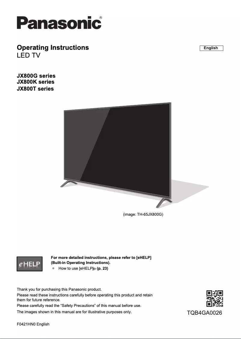 Page 1 de la notice Manuel utilisateur Panasonic TH-55JX800K