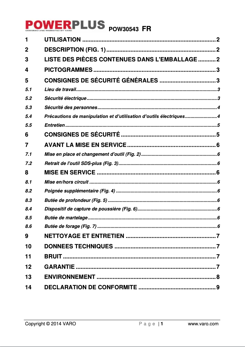 Page 1 de la notice Manuel utilisateur PowerPlus POW30543