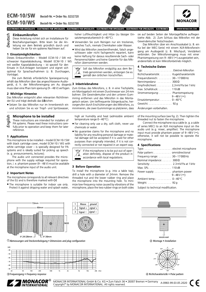 Page 1 of the manual User Manual Monacor ECM-10/SW