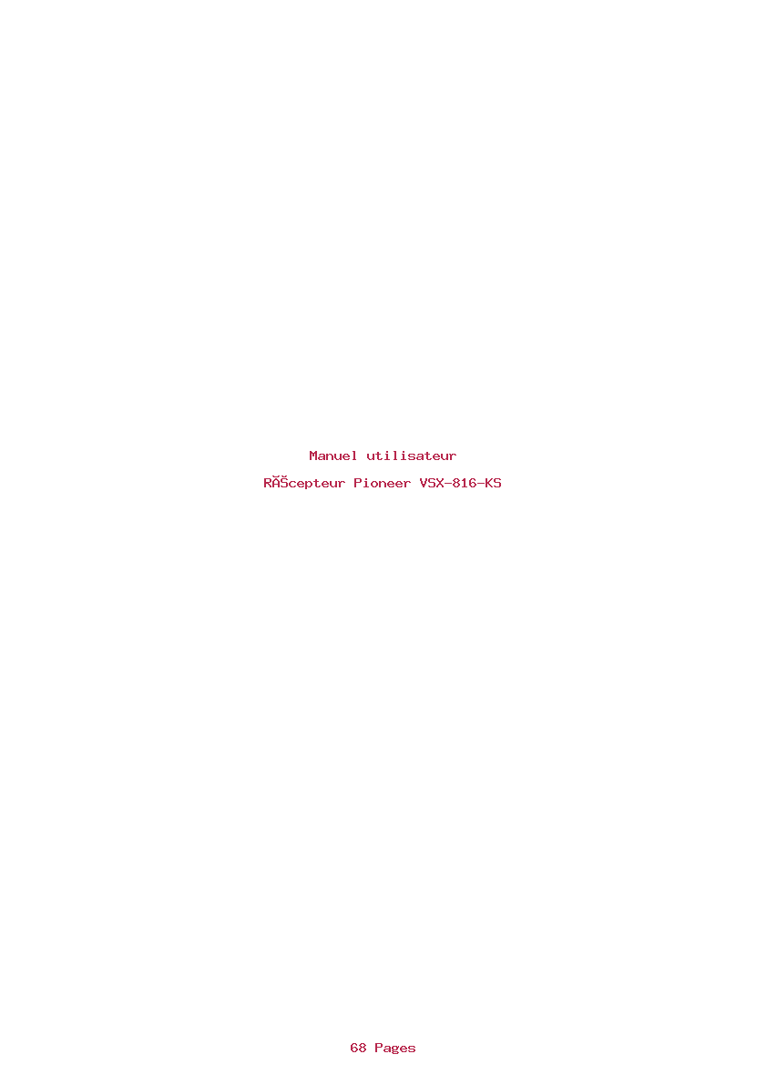Page 1 de la notice Manuel utilisateur Pioneer VSX-816-KS
