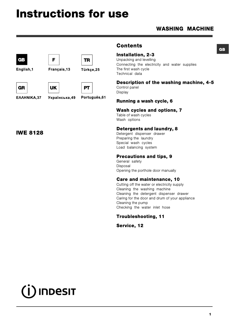 Página 1 del manual Manual de usuario Indesit Maxi IWE 8128 B (EU)