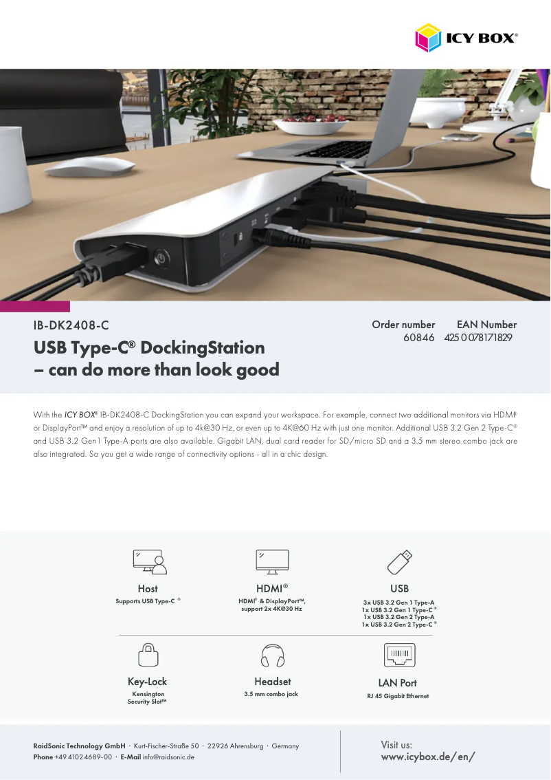 Page 1 de la notice Fiche technique Icy Box IB-DK2408-C