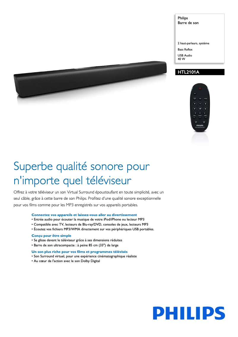 Página 1 del manual Ficha técnica Philips HTL2101A