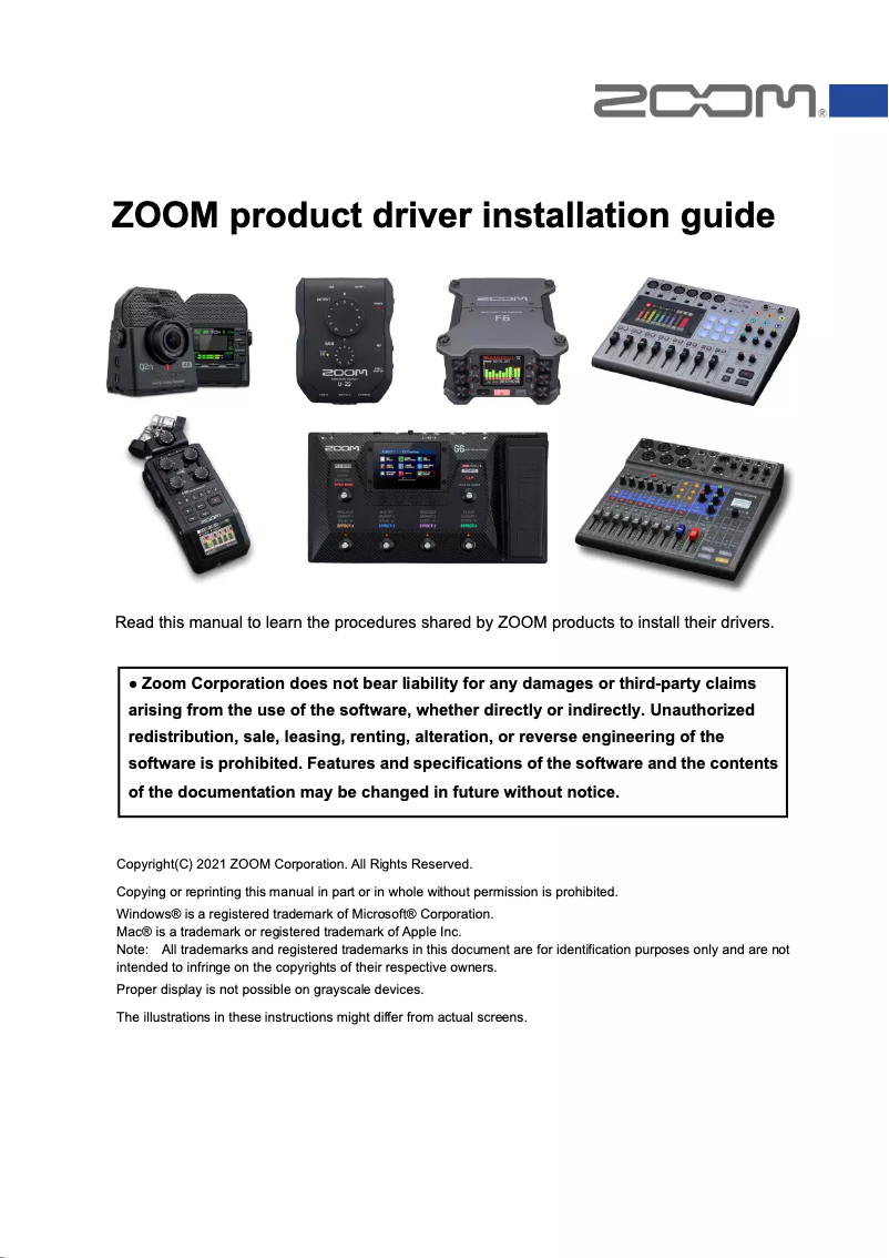 Page 1 de la notice Guide d'installation Zoom LiveTrak L-12