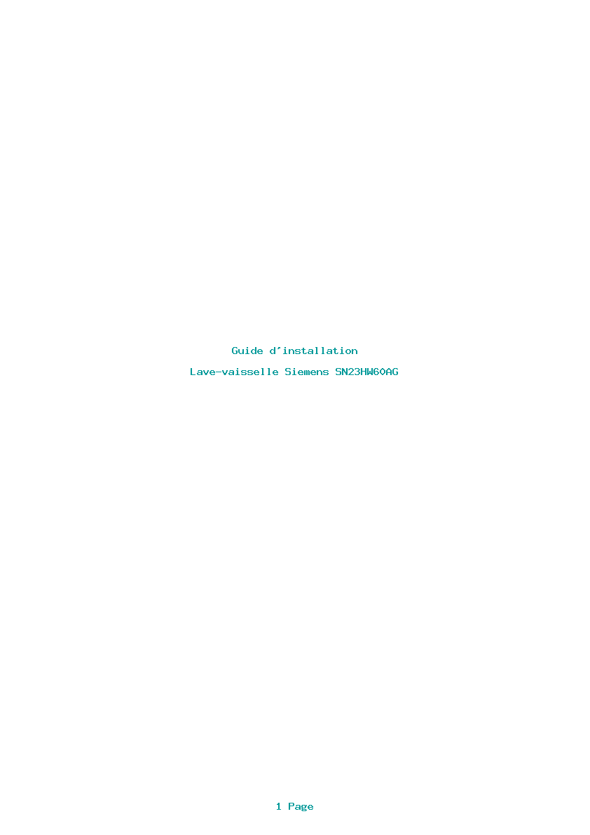Page 1 de la notice Guide d'installation Siemens SN23HW60AG