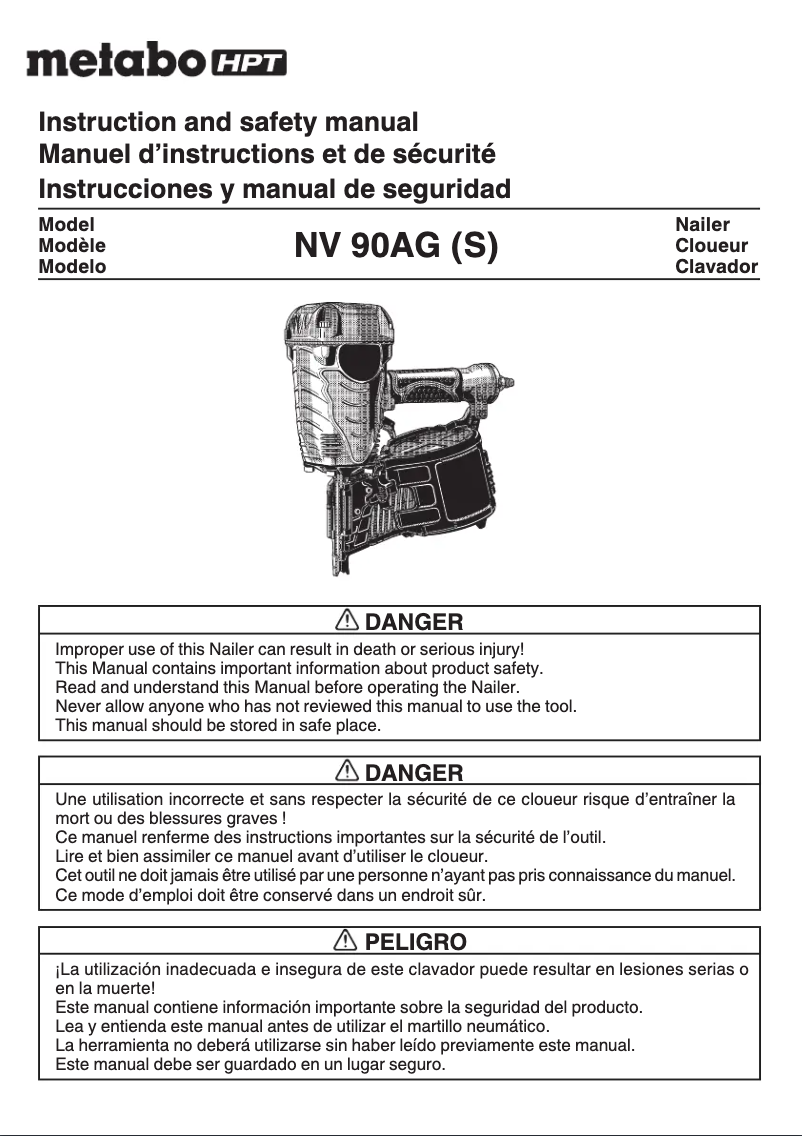 Page 1 de la notice Manuel utilisateur Metabo NV90AGS