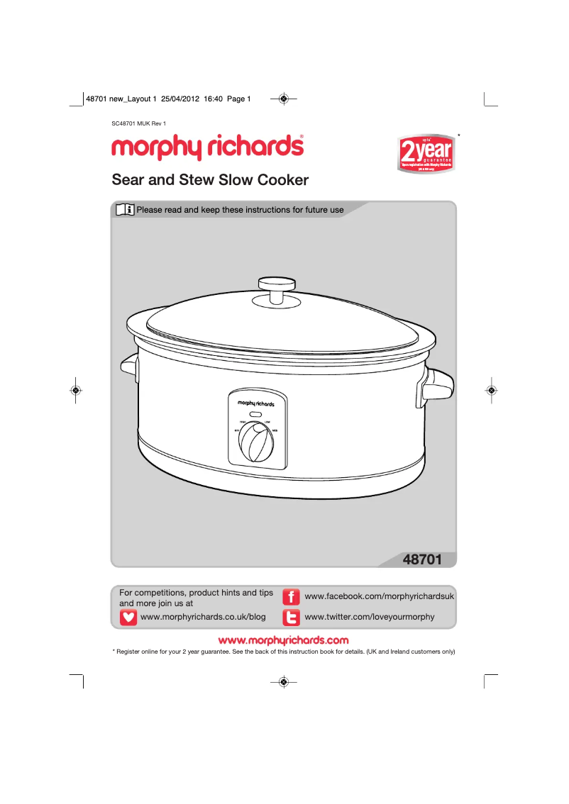 Page 1 de la notice Manuel utilisateur Morphy Richards Sear & Stew 48703