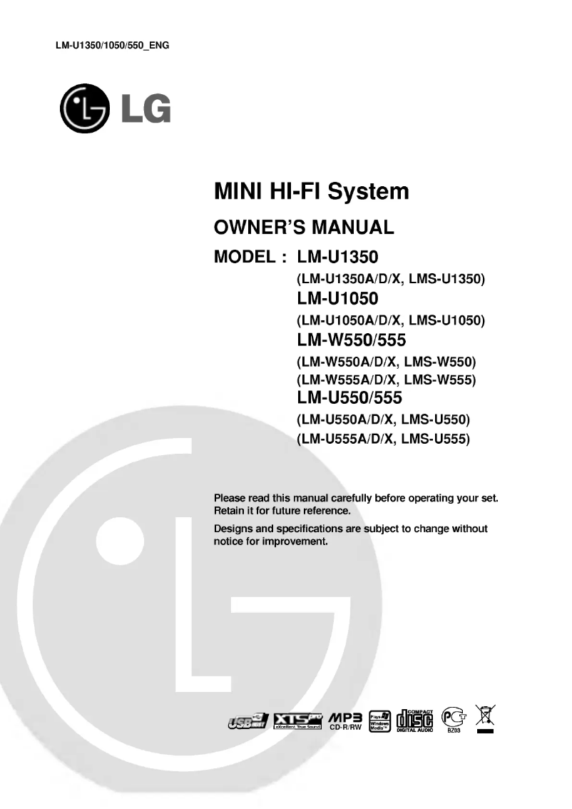 Page 1 de la notice Manuel utilisateur LG LM-W555X