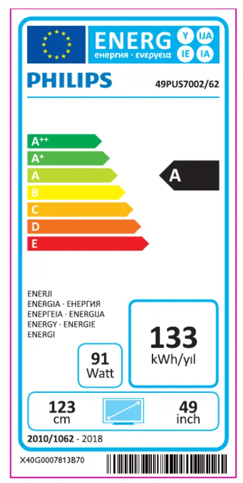 Page n°1 - Label énergétique Philips 7000 series 49PUS7002