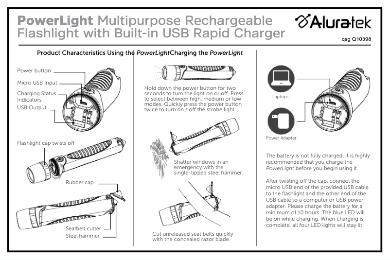 Page 1 of the manual User Manual Aluratek PowerLight Multipurpose 10400 mAh