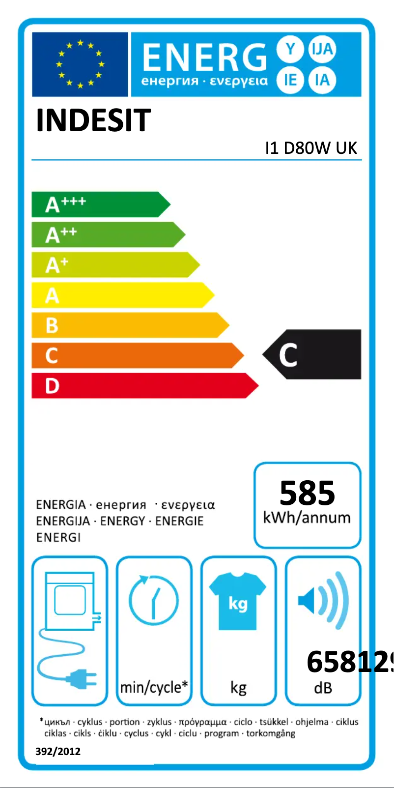 Page n°1 - Label énergétique Indesit I1 D80W UK