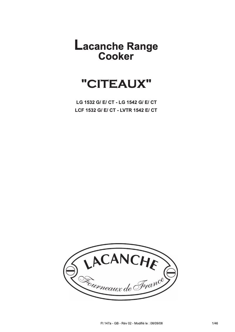 Page 1 de la notice Manuel utilisateur Lacanche LCF 1532