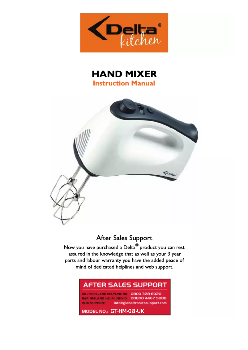 Page 1 de la notice Manuel utilisateur Delta GT-HM-08-UK