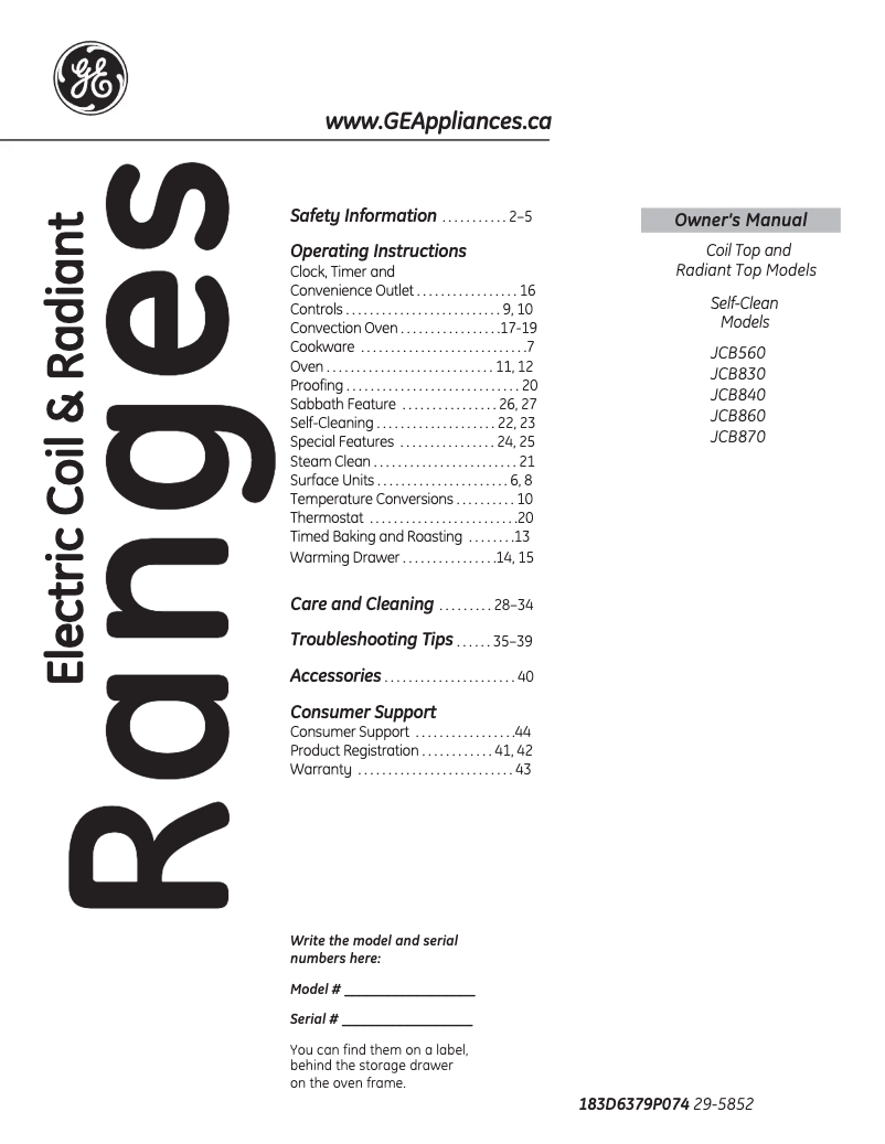 Page 1 de la notice Manuel utilisateur GE JCB840SFSS