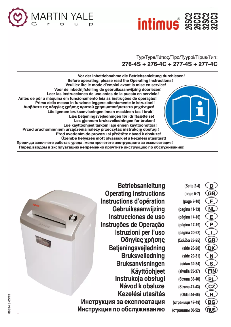 Page 1 de la notice Manuel utilisateur Intimus 277-4C