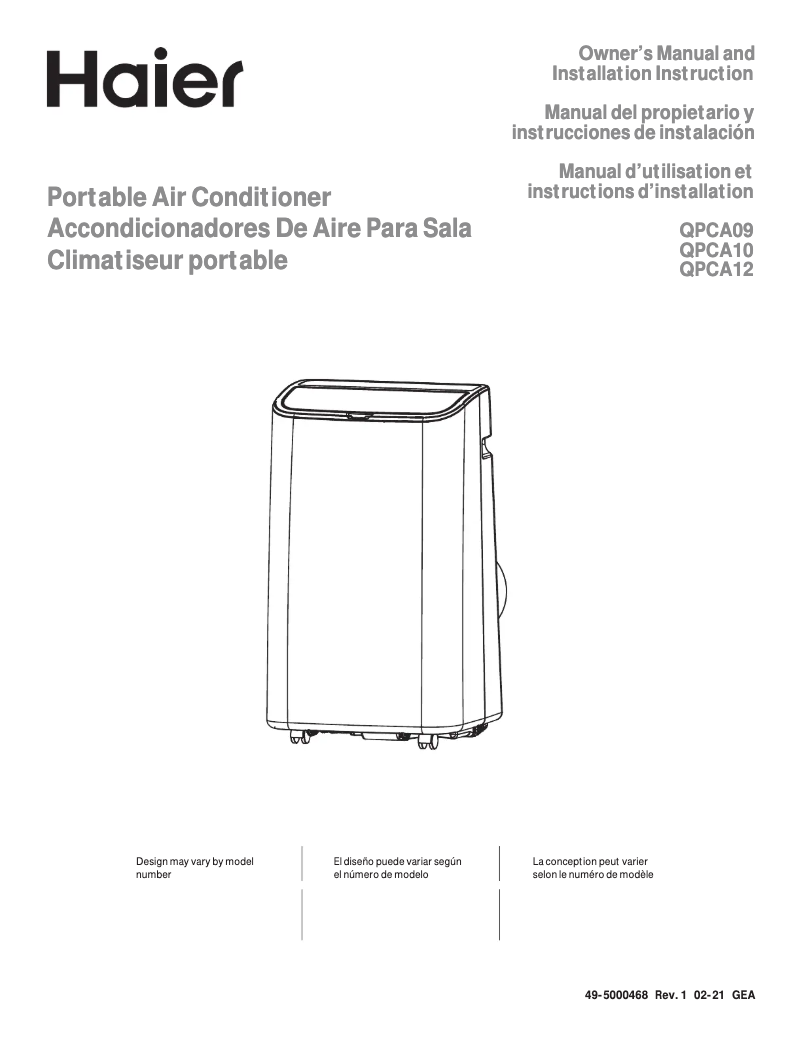 Page 1 de la notice Manuel d'utilisation et d'entretien Haier QPWA14YZMW