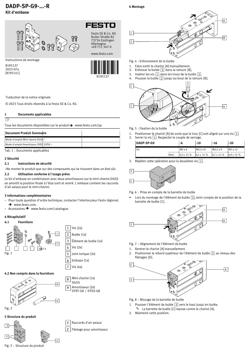 Page 1 de la notice Manuel utilisateur Festo DADP-SP-G9-6-R