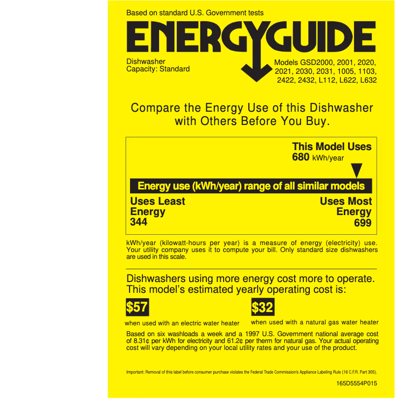 Page 1 of the manual Energy Label GE GSD2000FWH
