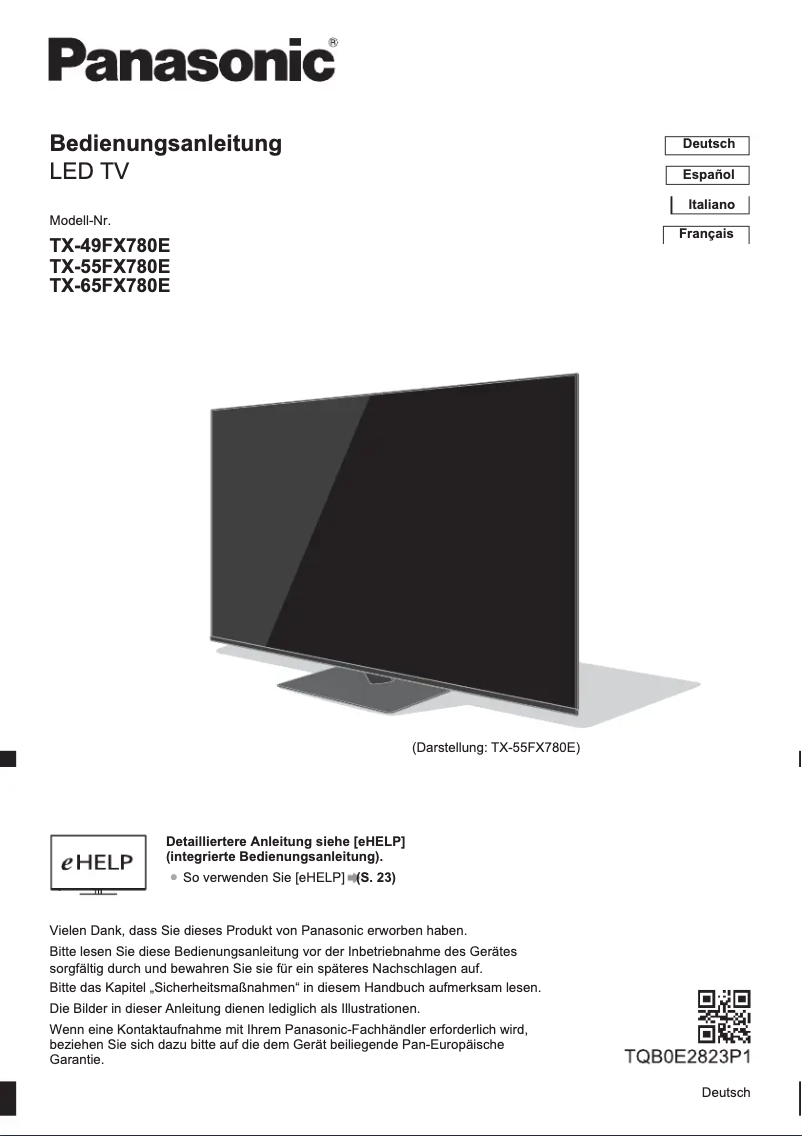 Page 1 of the manual Quick Start Guide Panasonic TX-55FX780E