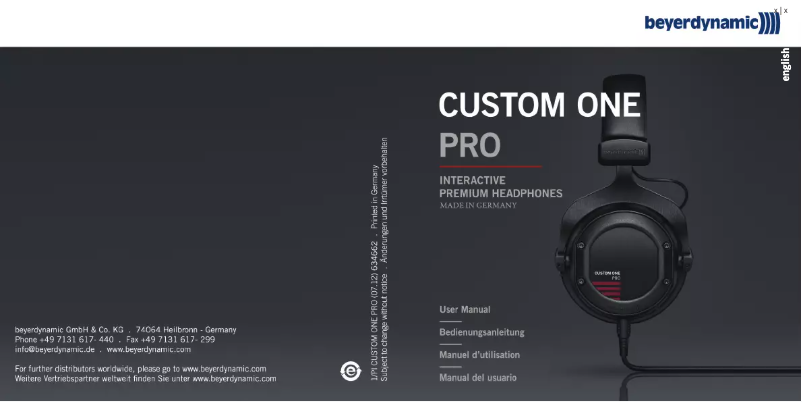Page 1 de la notice Manuel utilisateur Beyerdynamic Custom Game