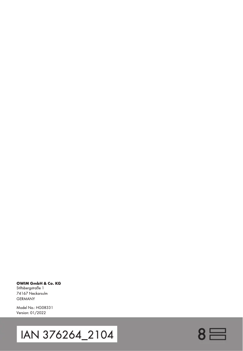 Page 1 de la notice Manuel utilisateur Parkside HG08331