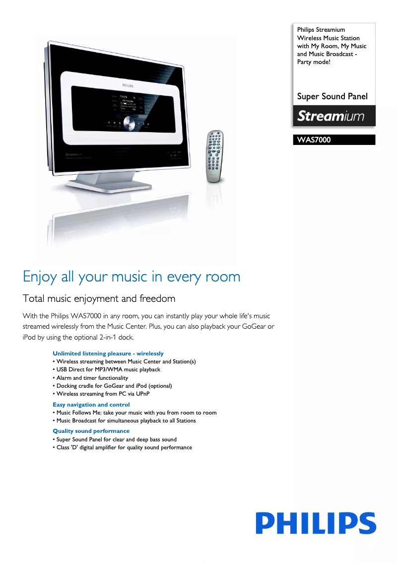 Page 1 de la notice Brochure Philips WAS7000