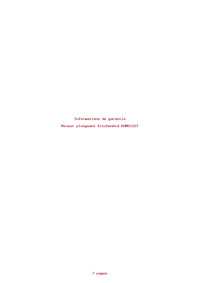 Page 1 de la notice Informations de garantie KitchenAid KHM512GT