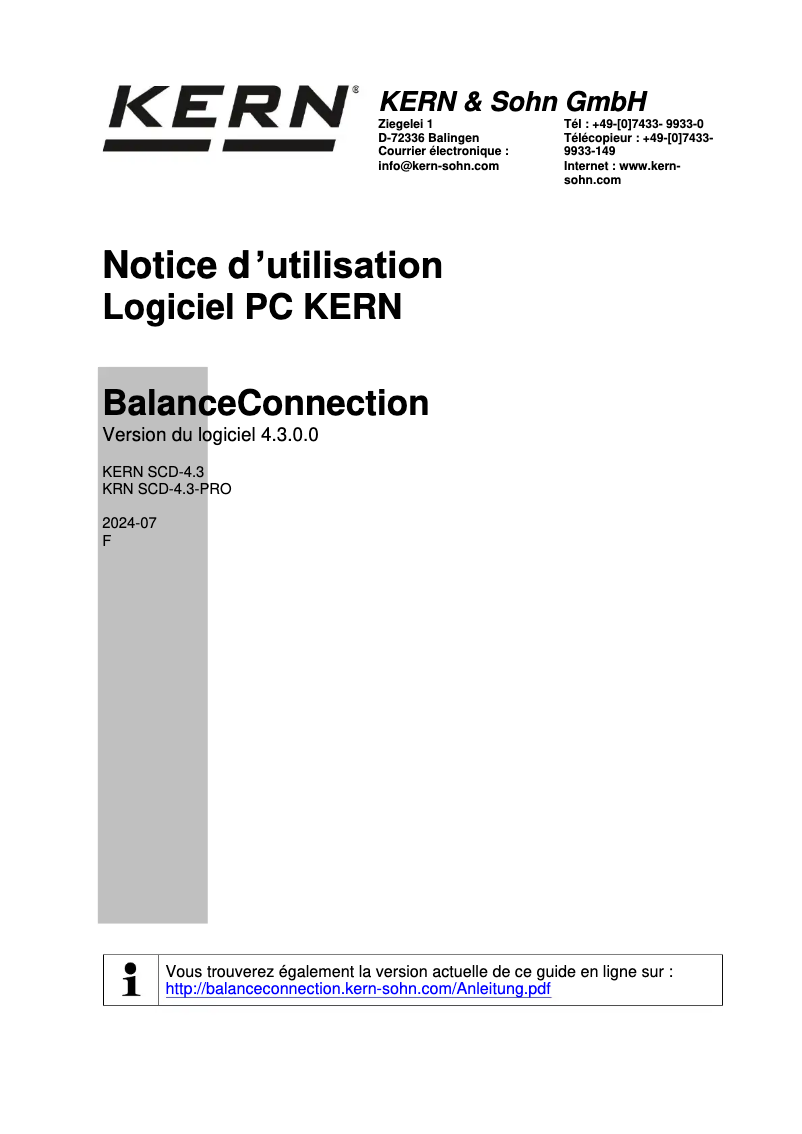 Page 1 de la notice Manuel utilisateur Kern SCD-4.0