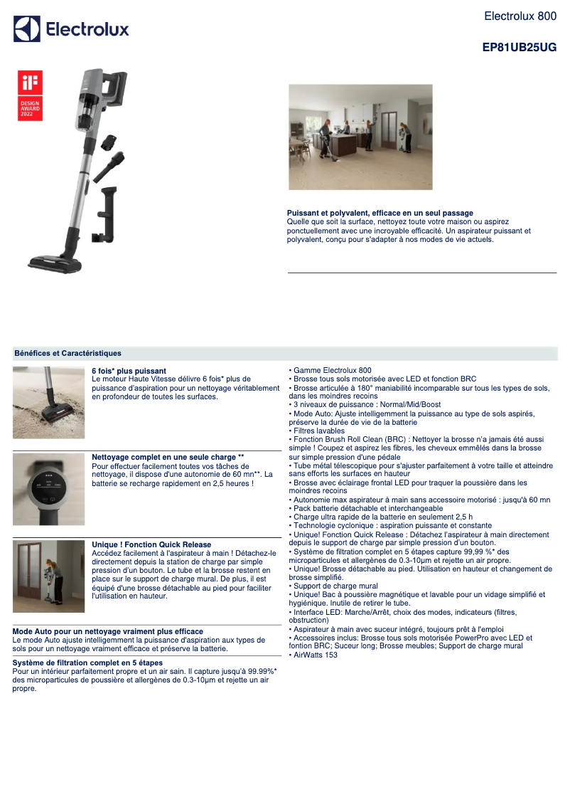 Página 1 del manual Ficha técnica Electrolux EP81UB25UG