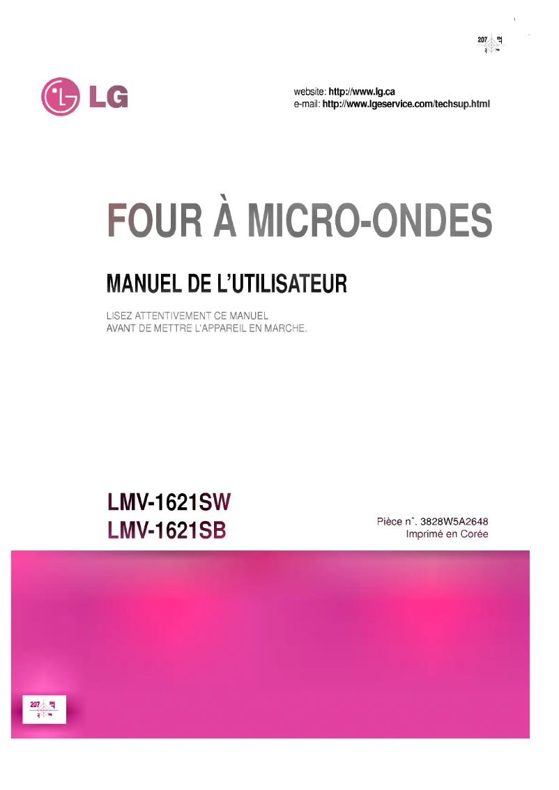 Page 1 de la notice Manuel utilisateur LG LMV-1621SW