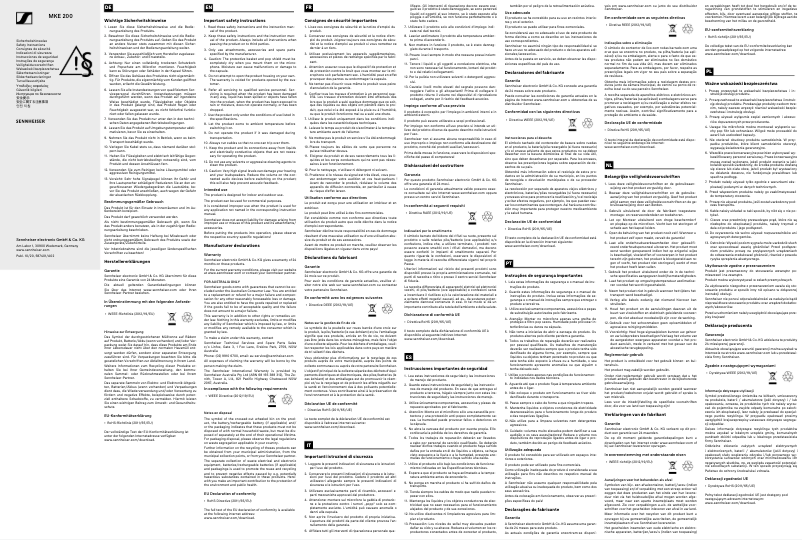 Page 1 de la notice Instructions de sécurité Sennheiser MKE 200