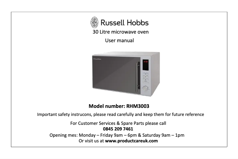 Page 1 de la notice Manuel utilisateur Russell Hobbs RHM3003