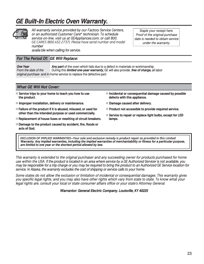 Page n°1 - Informations de garantie GE JRS06SKSS