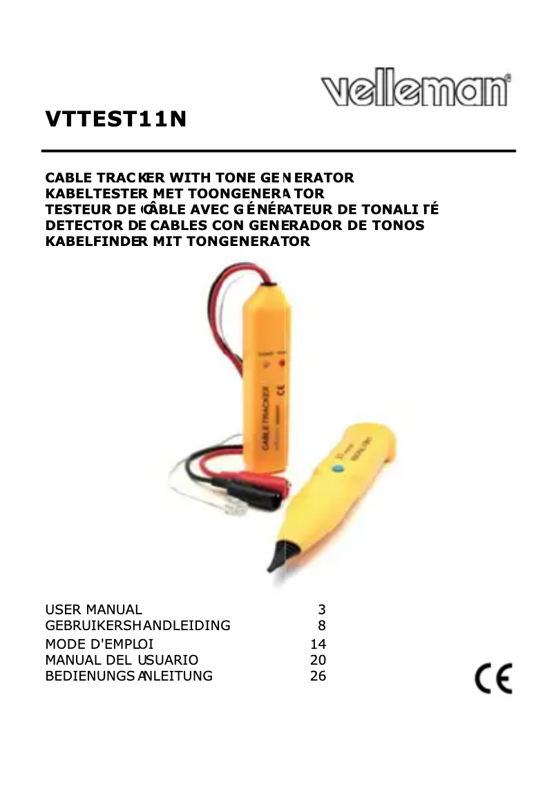 Page 1 de la notice Manuel utilisateur Velleman VTTEST11N