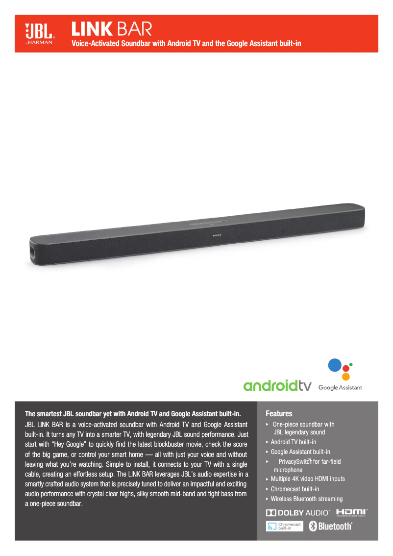 Page 1 de la notice Fiche technique JBL Link Bar