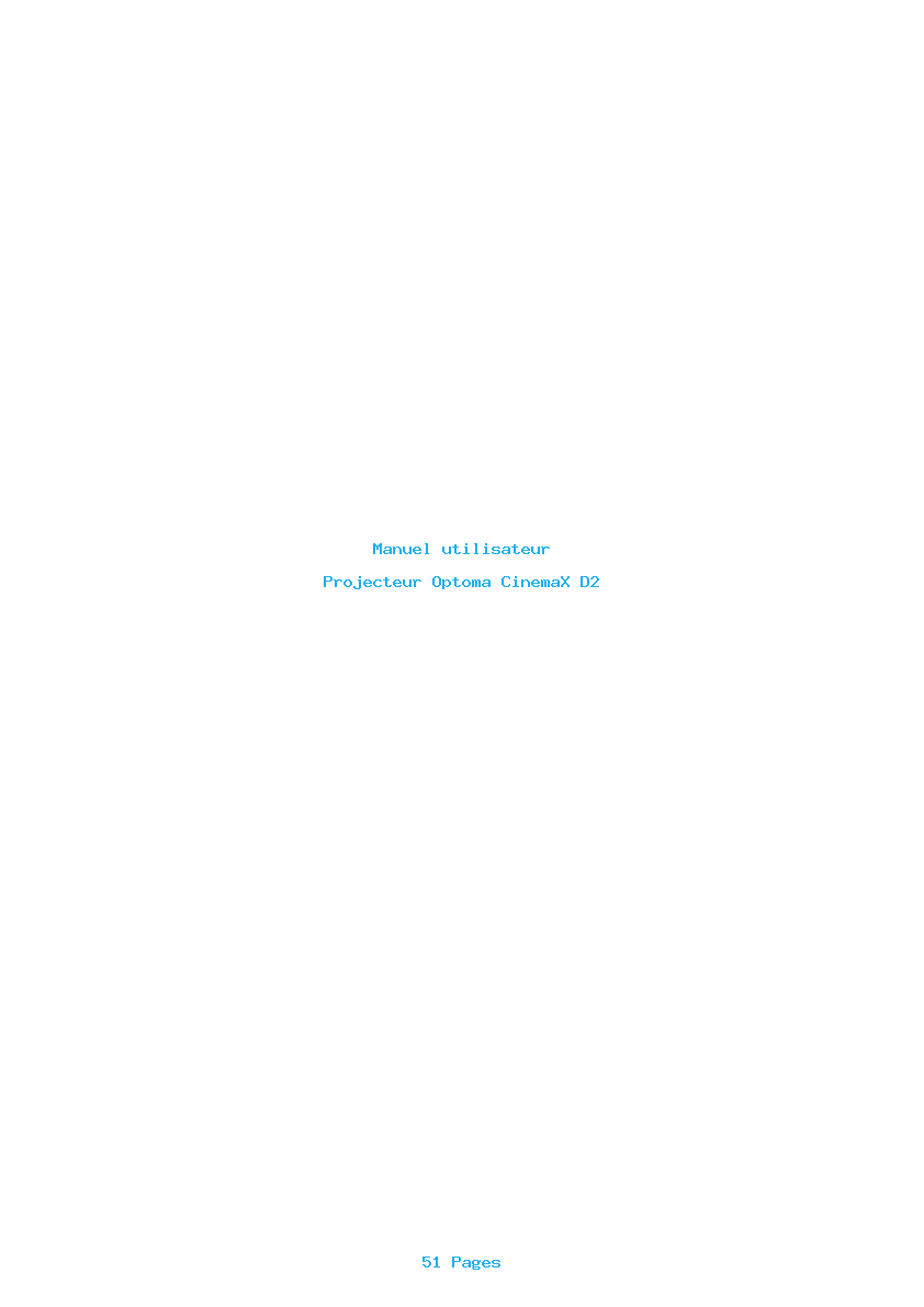 Page 1 de la notice Manuel utilisateur Optoma CinemaX D2