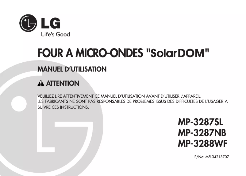 Page 1 de la notice Manuel utilisateur LG MP-3287NB SolarDOM